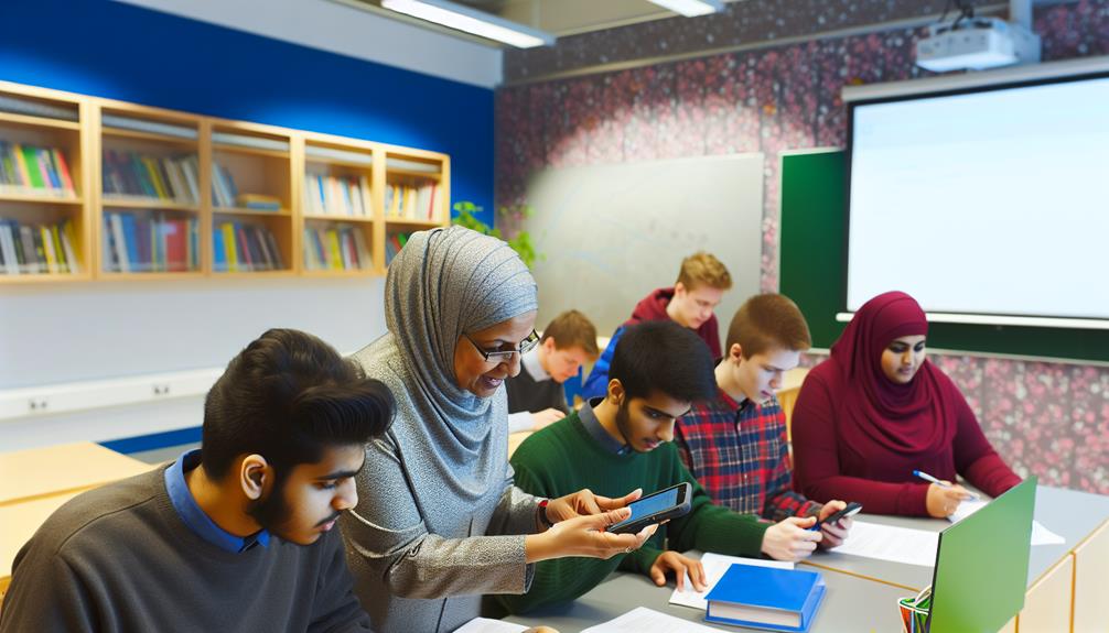 students using smartphones for learning in Finnish classroom